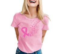 Cancer du Sein Octobre Rose T-Shirt, Ruban Rose de Sensibilisation au Cancer du Sein d'Octobre Shirts, Femmes Grande Taille Col Rond Manches Courtes T-Shirt Décontracté Élégant Tee Shirt S-5XL