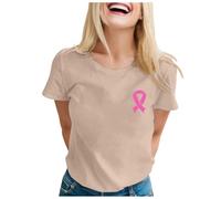 Cancer du Sein Octobre Rose T-Shirt, Ruban Rose de Sensibilisation au Cancer du Sein T-Shirt, Femme Grande Taille Sexy Tee Shirt Ruban Roses Imprimé T-Shirts Octobre Roses Femme Couleur Unie