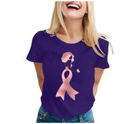 Cancer du Sein Octobre Rose Tee Shirt, Octobre Rose Cancer du Sein Chemise Femme Manche Courte Minces Chemisier Femme Col Rond pour Sensibilisation à La Lutte Contre Le Cancers