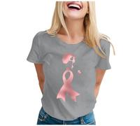 Cancer du Sein Octobre Rose Tee Shirt, Octobre Rose Cancer du Sein Chemise Femme Manche Courte Minces Chemisier Femme Col Rond pour Sensibilisation à La Lutte Contre Le Cancers