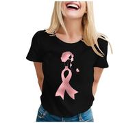 Cancer du Sein Octobre Rose Tee Shirt, Octobre Rose Cancer du Sein Chemise Femme Manche Courte Minces Chemisier Femme Col Rond pour Sensibilisation à La Lutte Contre Le Cancers