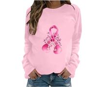 Cancer du Sein Octobre Ruban Rose Sweatshirt Femme Manches Longues Cancer du Sein Sensibilisation Rose Octobre Pullover Elegant Sweat Haut Shirt Tops Col Rond Tee Shirt Automne Hiver