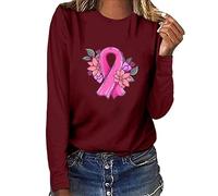 Cancer du Sein Octobre Ruban Rose Sweatshirt Femme Manches Longues Cancer du Sein Sensibilisation Rose Octobre Pullover Elegant Sweat Haut Shirt Tops col Rond La Rosée Lot Tee Shirt Automne Hiver