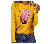 Cancer du Sein Octobre Ruban Rose Sweatshirt Femme Manches Longues Cancer du Sein Sensibilisation Rose Octobre Pullover Elegant Sweat Haut Shirt Tops col Rond Automne Hiver Tee Shirt