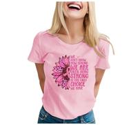 Cancer du Sein Tee Shirt Femmes Ruban Rose T Shirt Femme Octobre Rose T-Shirt Décontracté Oversize Cœur Ruban Tshirt Grande Taille Rond Coupe