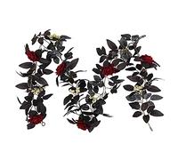 CANCJDYTZ Guirlande de Fleurs artificielles à Suspendre au Mur en Vigne de Roses Rouges for Halloween, 70,9 Pouces, avec Baies dorées et Feuilles Noires for décoration de Porte d'entrée (n° 112)(A1)