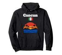 Cancun Beach Souvenir Palmiers Océan Coucher de Soleil Mexique Drapeau Sweat à Capuche