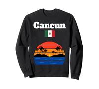 Cancun Beach Souvenir Palmiers Océan Coucher de Soleil Mexique Drapeau Sweatshirt