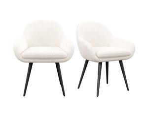 Cancun-chaise en tissu bouclette ecru et pieds métal noir (x2)
