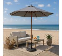 CONCEPT USINE | Parasol Droit Rond Inclinable Ø 3 m Cancun Gris | Structure Bois + Teck | Toile 100% Polyester | Idéal jardin Terrasse Piscine ou Balcon | Protection UV et Imperméable | Résistant