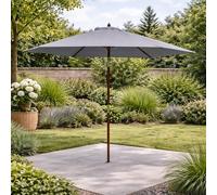 Concept Usine – Parasol Cancun rond inclinable mât en bois toile grise Ø 3 m