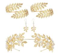 Canda perles d'or - Ensemble de bijoux costumés, laurier romain doré | Bandeau de tête de couronne de feuilles et boucles d'oreilles personnalisées, adapté aux femmes avec la mariée de la mariée.