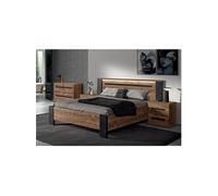 CANDAS - Chambre 140x190cm + Chevets + Commode Effet Bois