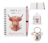 Candcamp Coffret cadeau vache Highland pour femme amateur de vache avec carnet de notes, porte-clés à bille, cadeau d'anniversaire pour filles, cadeau de remerciement pour collègues, enseignants, amis
