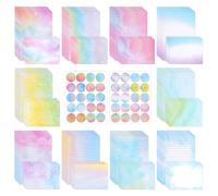 Candcamp Lot de 130 lettres avec 60 papiers à lettre lignés, 30 belles enveloppes et 40 autocollants aquarelle pour lettres, poésie, invitation, carte de félicitations et fournitures scolaires de