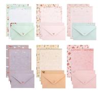 Candcamp Lot de 54 lettres avec 36 feuilles de papier à lettre et 18 enveloppes, 1 lot d'autocollants transparents pour lettres, poésie, invitations et cartes de remerciement