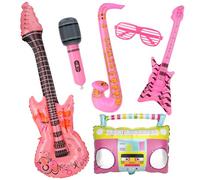 Candcamp Lot de 6 accessoires de fête gonflables avec lunettes, guitare, basse, radio, microphone et saxophone sur le thème des années 80 et 90