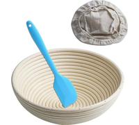 CANDeal Ø 25 cm Panier de fermentation rond avec insert en lin - Le panier de fermentation idéal pour la pâte à pain en rotin naturel avec 1 spatule en silicone