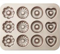 CANDeal 12-cavités Donut Pans, Moule à pâtisserie antiadhésif Plaque à pâtisserie en acier lourd Baking Pan Moule à beignets Plaque à pâtisserie pour gâteaux Biscuits Bagels Muffins, Champagne Or