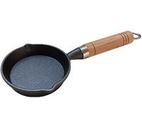 CANDeal 15CM Mini poêle à frire en fonte avec poignée en bois résistant à la chaleur, poêle Fajitas pour BBQ, omelettes, tapas et desserts, ronde, noire