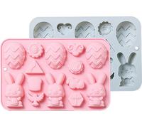 CANDeal 2 packs de 14 trous Moules en silicone Pâques Oeuf Lapin Moule à bonbons Chocolat Moule à pâtisserie Set Panier de fleurs Moule à bonbons Pour biscuits Gâteau Glaçons Fabrication DIY