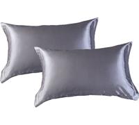 CANDeal 2 pièces 48x74cm Taie d'oreiller en soie, fermeture enveloppe, taie d'oreiller anti-âge, argent