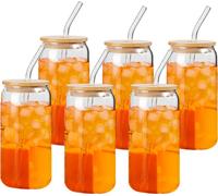 CANDeal 6-Pièces 540ml Verre à Boire Avec Couvercle Et Paille En Verre, Verre Transparent, Gobelet A Café Glacé En Forme De Boîte, Verre à Bière Clair, Mignonne Tasse A Thé, Pour Bar Restarant