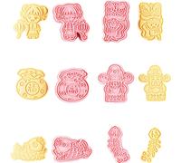 CANDeal 6 pièces outil pochoir du Nouvel An, décoration de Noël, gâteau de poisson, moules à biscuits, sac de bénédiction, décoration de fête du Nouvel An, emporte-pièces de dessin animé, style Nouvel