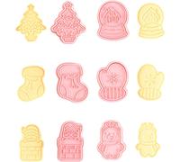 CANDeal Ensemble de 6 emporte-pièces de Noël, moules à biscuits de Noël - sapin de Noël, boule de cristal, chaussette, gants de Noël, père Noël, cerf, tampons à biscuits en plastique 3D amusants