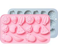 CANDeal Lot de 2 moules à gelée en forme de fruits, moules à fondant en silicone 3D mini moules à bonbons aux fraises pour ananas, banane, pastèque, pomme, moules à chocolat, décoration de cupcakes, f