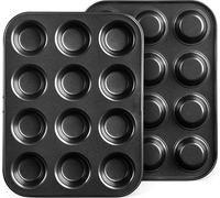 CANDeal Lot de 2 moules à muffins en acier au carbone Moule à muffins pour 12 muffins, Plaque à muffins 20 x 25 cm, Moules à cupcakes antiadhésifs