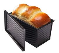 CANDeal Moule à Pain avec Couvercle, Acier au carbone, antiadhésif, pour la Fabrication de gâteau et de Pain grillé (Noir, Vague, 450g de pâte)