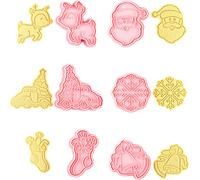 CANDeal Moules à biscuits 3D de Noël, Emporte-pièce en plastique pour biscuits, Moule à pâtisserie, Sculpté, Découpeuse de biscuits, Moule à gaufrer, Presse à biscuits, Tampon, Cloche du Père Noël, Mo