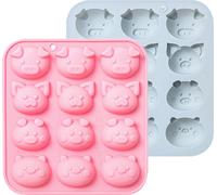 CANDeal Piggy Moule en silicone pour chocolat, 2 paquets de 12 moules à émoticônes visage de cochon Moules à bonbons pour gelée, fondant, bonbons, bombes de graisse céto, résine