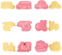 CANDeal Set de 6 Emporte-pièces Pour Véhicules De Transport Avec Tampon, Hélicoptère De Voiture, Moto, Bicyclette, Train, Taille De Gaufrage Pour Fondant, Biscuits, Pâtisserie, Fromage, Boulangerie