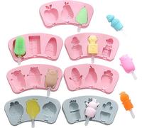 CANDeal Set de 7 moules à glace en silicone avec 7 moules en silicone, 7 couvercles et 7 bâtonnets réutilisables, Pour créer 21 glaces/glaces sur bâtonnets pour enfants, Démoulage facile