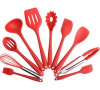 CANDeal Set d'ustensiles de cuisine en silicone rouge, 10 pièces d'ustensiles de cuisine Batterie de cuisine résistante à la chaleur Ustensiles de cuisson Cuisson antiadhésive Pince de cuisine, fouet,