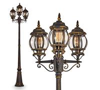 Candélabre Kobe, lampe d'extérieur au look antique, métal brun/or avec disques en plastique, lampe d'allée à 3 branches 215 cm, lampe de jardin rétro/vintage, douille E27, IP44, sans ampoules