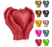 Candellana Bougie Coeur Main | Hauteur: 16 cm | Rouge | Le Temps de brûlage 35h | La Taille de la Bougie est 1: 1 d'une Vraie Main | Fait Main en EU