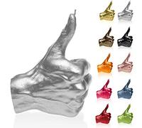 Candellana Bougie Pouce levé | Hauteur: 17,5 cm | Argenté | Le Temps de brûlage 30h | La Taille de la Bougie est 1:1 d'une Vraie Main | Fait Main en EU