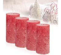 Candelo Ambiente Lot de 4 bougies piliers rustiques - Rouge - Grande bougie rustique de 12 cm - Longue durée de combustion : environ 54 heures - Bougies de Noël, couronne de l'Avent - Non parfumées