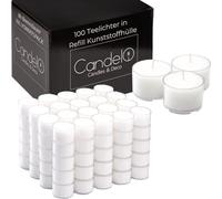 Candelo Lot de 100 bougies chauffe-plat, 8 heures de combustion, sans parfum, coque en plastique transparent, grand paquet de bougies chauffe-plat, inodores, blanches
