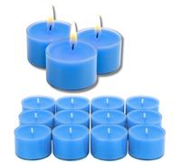 Candelo Lot de 12 bougies chauffe-plat parfumées XXL - En cire de soja - Bleu océan - Parfum agrume et aquatique frais - Durée de combustion : 8 h - Diamètre : 3,7 cm - Hauteur : 2,7 cm - Bougies