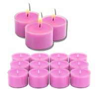 Candelo Lot de 12 bougies chauffe-plat parfumées XXL en cire de soja - Rose - Durée de combustion : 8 h - Diamètre : 3,7 cm - Hauteur : 2,7 cm - Avec étui en plastique pour une forte luminosité