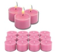 Candelo Lot de 12 bougies chauffe-plat parfumées, XXL, parfum cerise sauvage, jumbo, dans un étui en plastique, durée de combustion de 8 heures, grandes bougies chauffe-plat roses