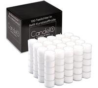 Candelo Lot de 125 bougies chauffe-plat d'ambiance non parfumées - 1,7 x 3,8 cm par bougie chauffe-plat - Bougies chauffe-plat en blanc - Boîte distributrice
