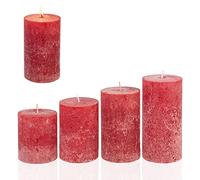 Candelo - Lot de 4 bougies pilier de style rustique - Idéales pour couronne de l’Avent - 8/10/12/14 cm - Rouge