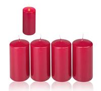 Candelo Lot de 4 bougies piliers d'ambiance de Noël - Rouge foncé - 8 cm - Pour couronne de l'Avent - Décoration de Noël