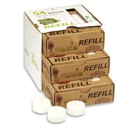 Candelo Lot de 54 bougies chauffe-plat Eco Ambiente - Sans étui - À remplir - Ébauches de cire blanche - Sans plastique et sans parfum - Durée de combustion : 6 heures