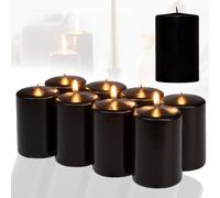 Candelo Lot de 8 bougies pilier de Noël - Noir - 4,8 cm x 8 cm - Guirlande de Noël - Décoration de Noël